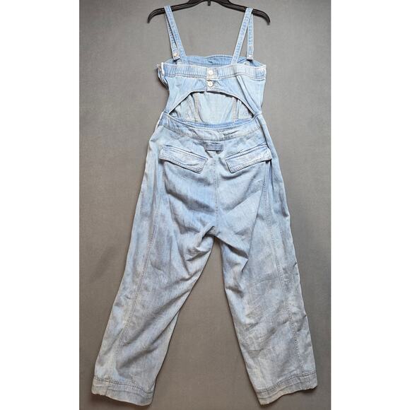 Free People Womens Small Blue Jean Denim Jumpsuit Romper Pockets Belt Go West - Picture 9 of 16